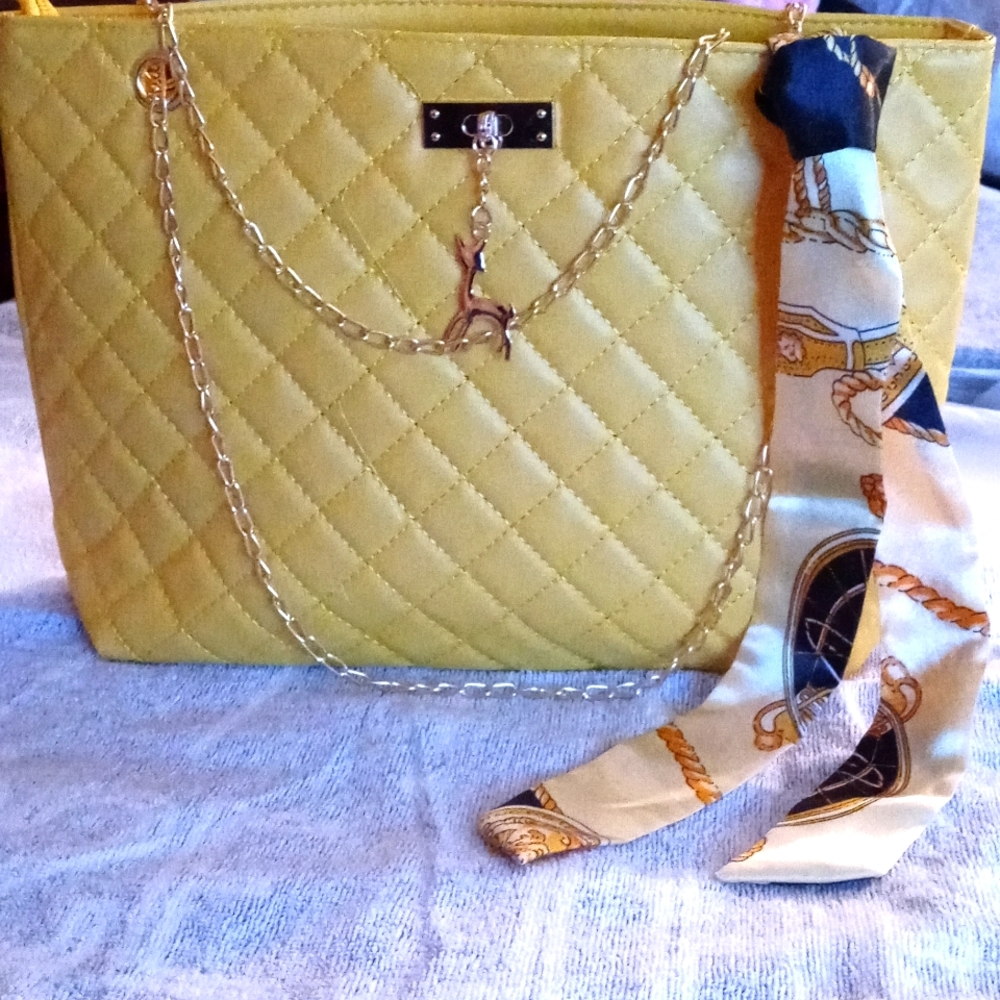 Beautiful Purses with chain handles and silk scarf
